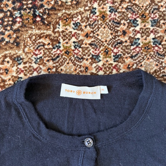 Tory Burch 100% Merino Wool Navy Cardigan - Picture 2 of 3